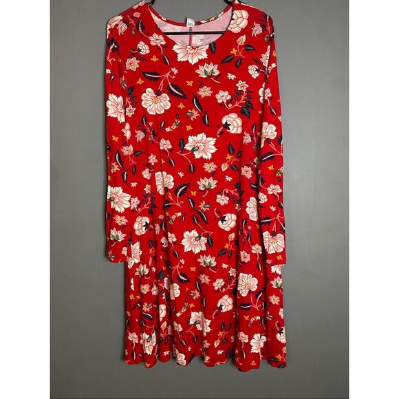 Old Navy Women's Red Long Sleeve Floral Pattern Dress Size Large NWOT - Picture 1 of 6